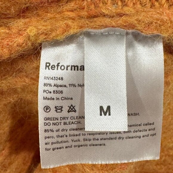 Reformation Tatum Alpaca Blend Semi Sheer Knit Orange Puff Sleeve Sweater Medium - Picture 14 of 15